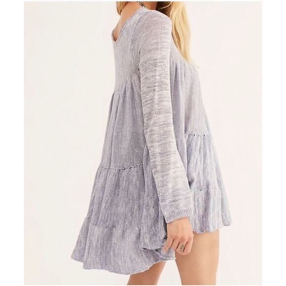 Free People Midnight Ruffle Babydoll Tunic Top XS Oversized Tiered Open Knit - Picture 2 of 12